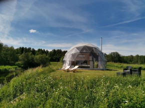 Dome house with sauna by the river